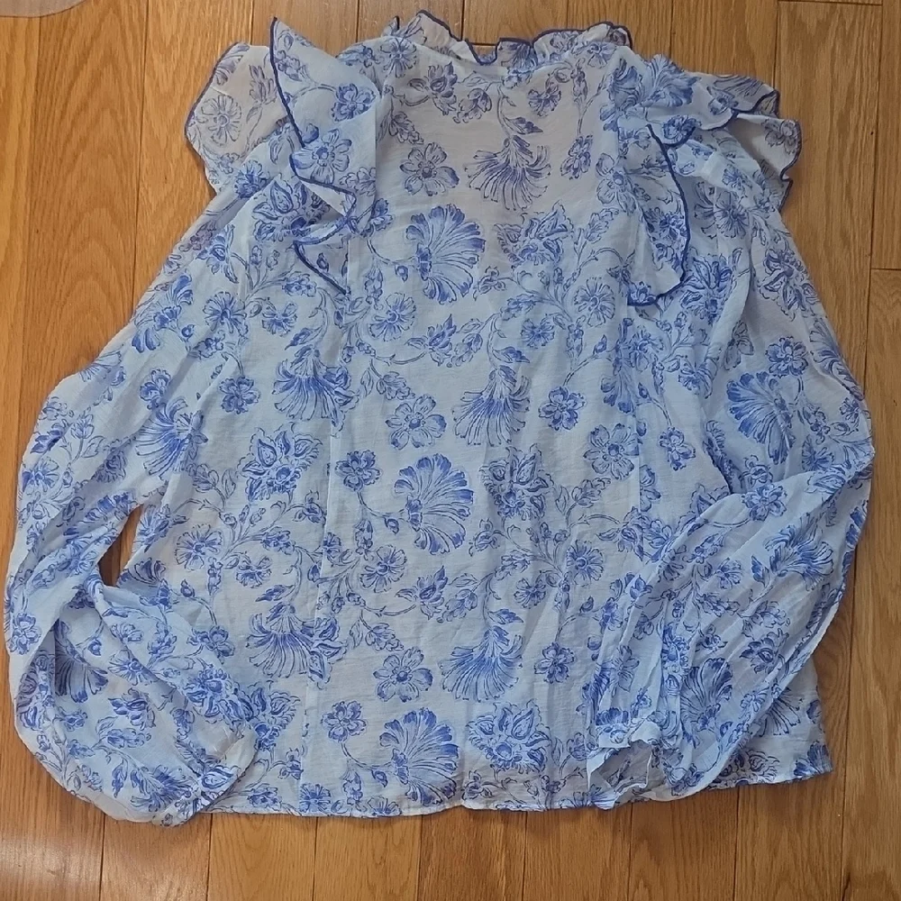 Zara Blue and White Floral Blouse - Picture 8 of 12